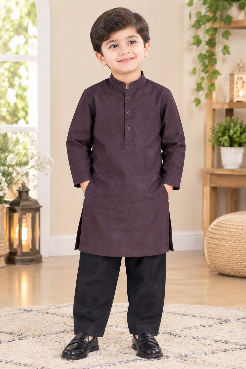 Boys’ Plum Purple Kurta Pajama Set – Classic Traditional Wear