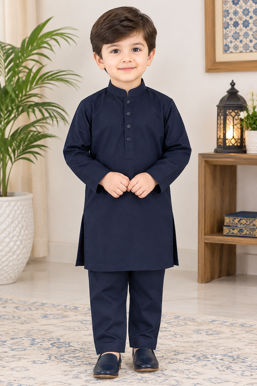 Dark Navy Blue Boys Kurta Pajama Set – Classic Traditional Wear
