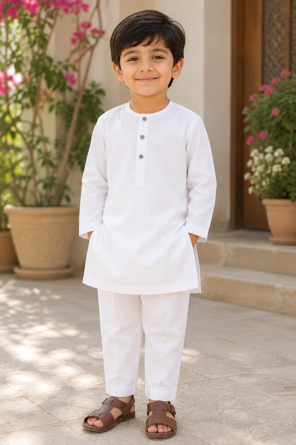 Boys Classic White Kurta Pajama Set