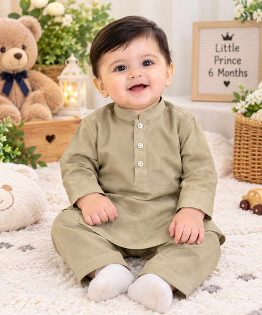 Baby Boy Beige Traditional Kurta Pajama Set