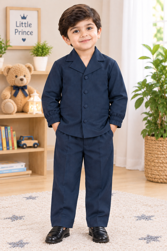 Classic Navy Blue Boys 2-Piece Suit Set