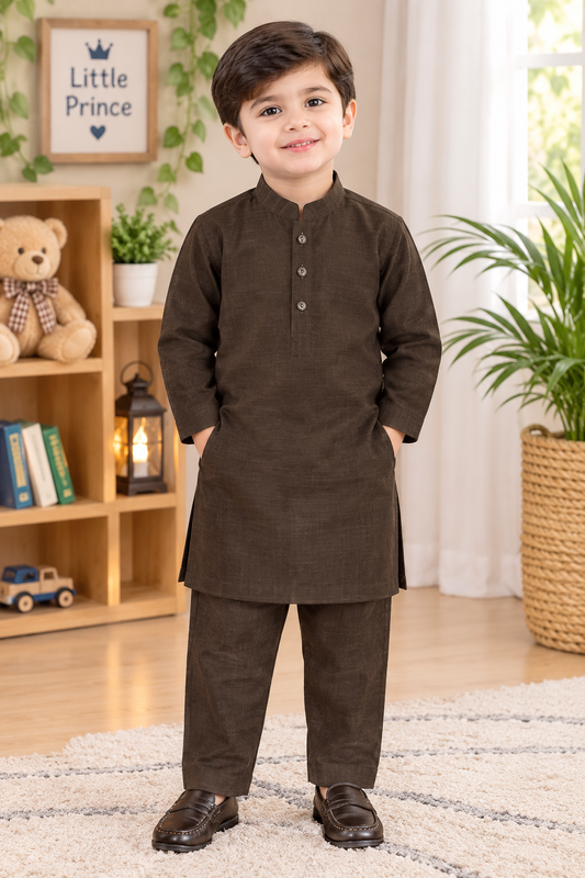 Boys’ Classic Chocolate Brown Kurta Pajama Set