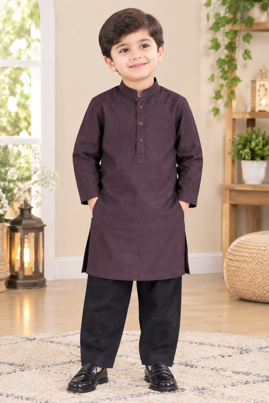 Boys’ Plum Purple Kurta Pajama Set – Classic Traditional Wear