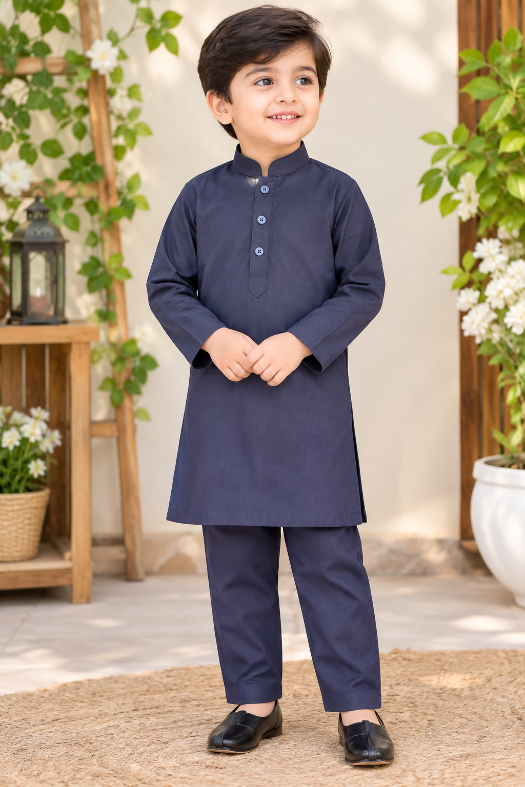 Boys Classic Navy Blue Kurta Pajama Set