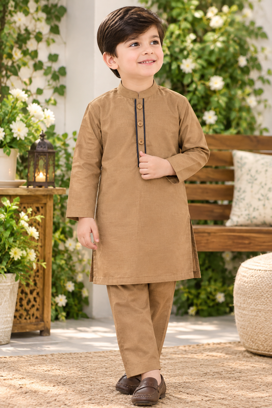 Camel Brown Boys Kurta Pajama – Traditional Festive Wear