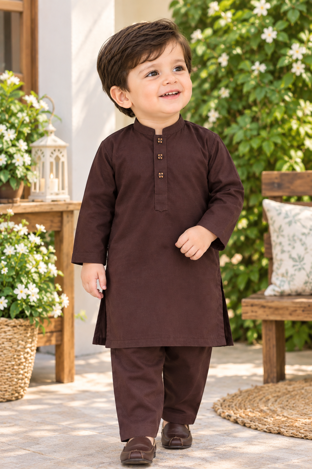 Classic Dark Brown Boys Kurta Pajama Set – Traditional Festive Wear