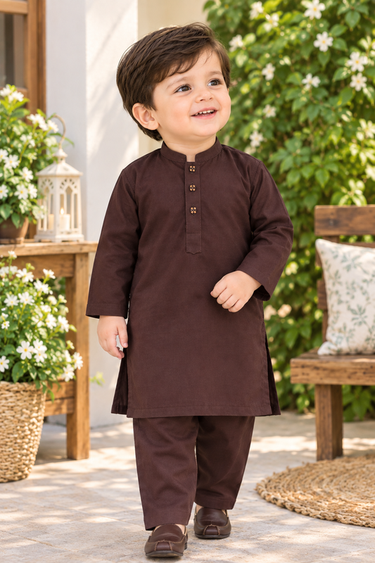 Classic Dark Brown Boys Kurta Pajama Set – Traditional Festive Wear