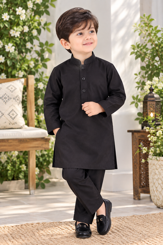 Classic Black Boys Kurta Pajama Set – Elegant Traditional Wear