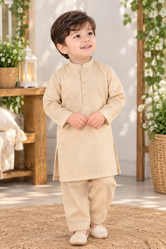 Classic Beige Boys Kurta Pajama Set – Traditional Festive Wear