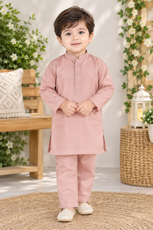 Soft Pink Boys Kurta Pajama Set – Elegant Traditional Festive Wear