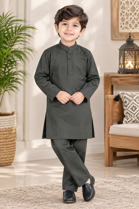 Elegant Charcoal Grey Boys Kurta Pajama Set