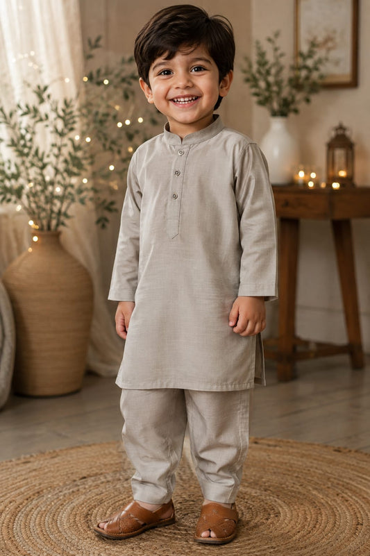 Premium Boys’ Traditional Beige Kurta Shalwar Set