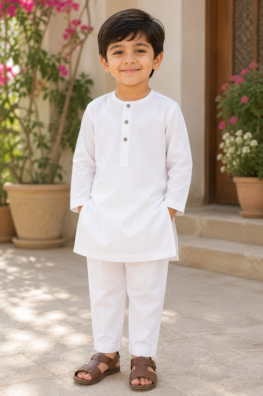 Boys Classic White Kurta Pajama Set
