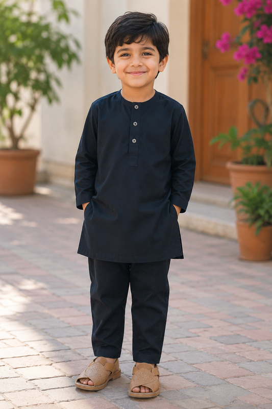 Boys’ Classic Black Kurta Shalwar