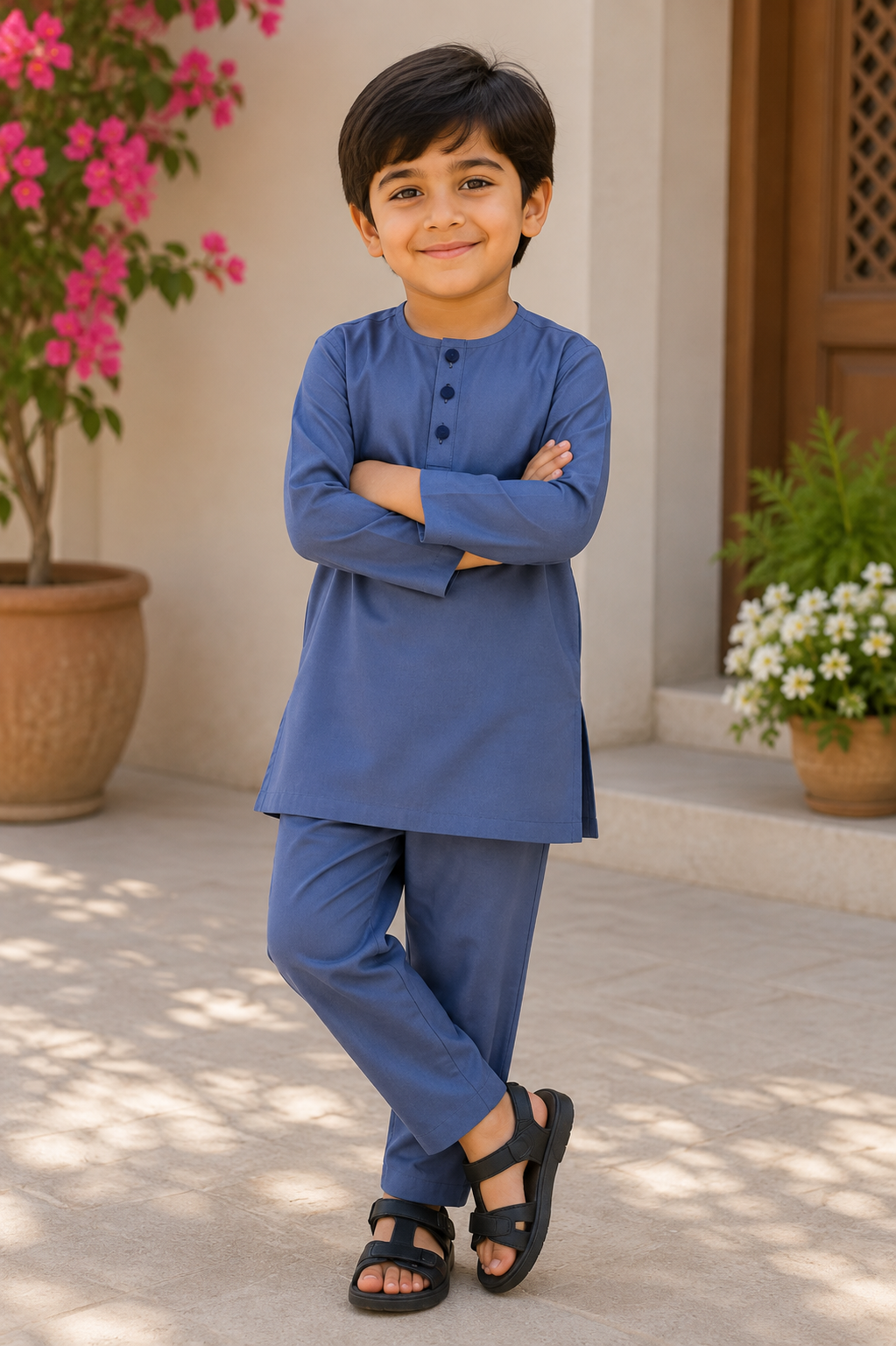 Classic Slate Blue Boys Kurta Pajama Set