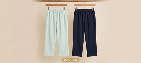 Mix Fabric girls trousers (2 Pcs Set) - Mint & Navy - 23