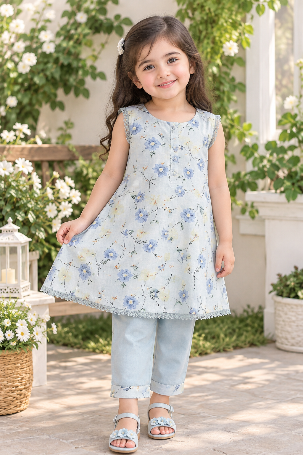 Girls’ Floral Summer Kurti & Pants Set